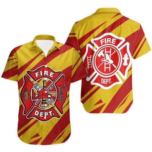 Hawaiian Aloha Shirt Firefighter Yellow and Red- For men and women ...