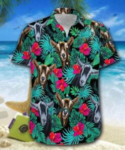 Hawaiian Aloha Shirt Goats Tropical Flowers- For men and women - Fanshubus