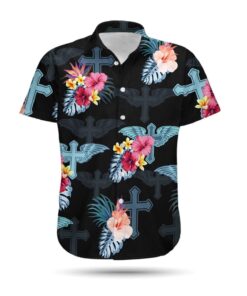 Hawaiian Aloha Shirt Jesus Cross Tropical- For men and women - Fanshubus