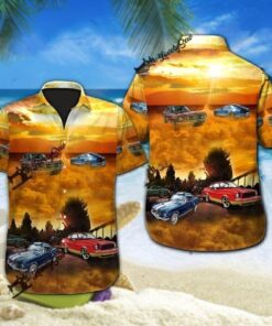 Hawaiian Aloha Shirt Mus-tang In The Sunset- For men and women - Fanshubus