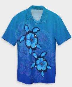 Hawaiian Blue Turtle and Hibiscus Polynesian Hawaiian Shirt- For men and women - Fanshubus