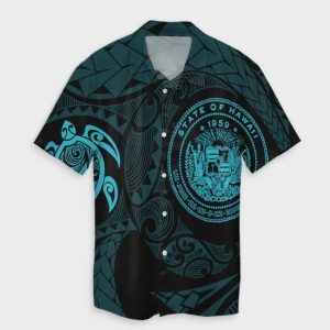 Hawaiian Coat Of Arms Turtle Polynesian Hawaiian Shirt Blue- For men and women - Fanshubus