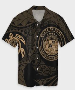 Hawaiian Coat Of Arms Turtle Polynesian Hawaiian Shirt Gold- For men and women - Fanshubus