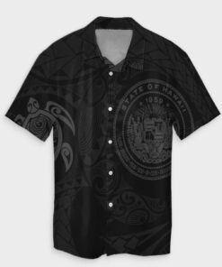 Hawaiian Coat Of Arms Turtle Polynesian Hawaiian Shirt Gray- For men and women - Fanshubus