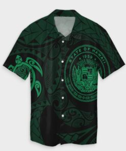 Hawaiian Coat Of Arms Turtle Polynesian Hawaiian Shirt Green- For men and women - Fanshubus