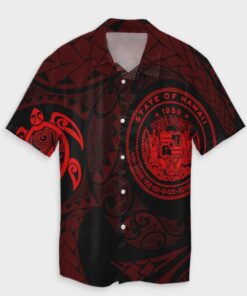 Hawaiian Coat Of Arms Turtle Polynesian Hawaiian Shirt Red- For men and women - Fanshubus