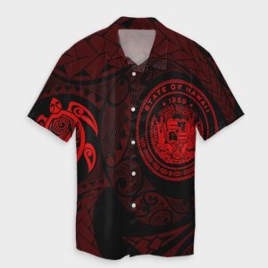 Hawaiian Coat Of Arms Turtle Polynesian Hawaiian Shirt Red- For men and women - Fanshubus