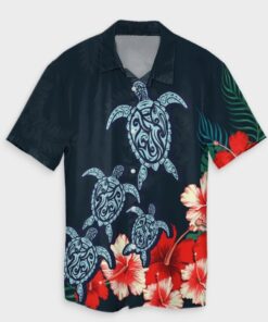 Hawaiian Hibiscus And Turtle Polynesian Hawaiian Shirt- For men and women - Fanshubus