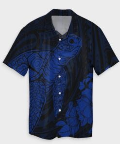 Hawaiian Hibiscus Memory Turtle Polynesian Hawaiian Shirt Blue- For men and women - Fanshubus