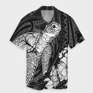 Hawaiian Hibiscus Memory Turtle Polynesian Hawaiian Shirt White- For men and women - Fanshubus