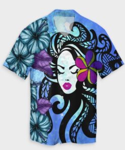 Hawaiian Hibiscus Plumeria Hula Girl Polynesian Hawaiian Shirt- For men and women - Fanshubus