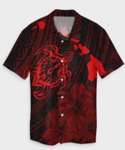 Hawaiian Hibiscus Sea Turtle Swim Polynesian Hawaiian Shirt Red- For men and women - Fanshubus