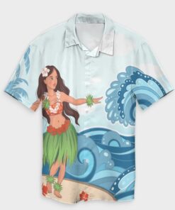 Hawaiian Hula Dance Cartoon Hibiscus Wave Hawaiian Shirt