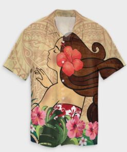 Hawaiian Hula Girl And Hibiscus Polynesian Hawaiian Shirt- For men and women - Fanshubus