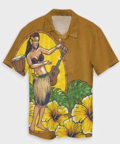 Hawaiian Hula Girl Monstera Hibiscus Hawaiian Shirt- For men and women - Fanshubus