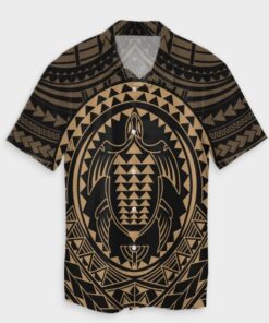 Hawaiian Kakau Honu Arc Polynesian Gold Hawaiian Shirt- For men and women - Fanshubus