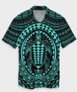 Hawaiian Kakau Honu Arc Polynesian Turquoise Hawaiian Shirt- For men and women - Fanshubus