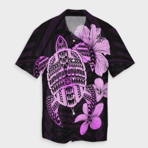 Hawaiian Kanaka Hibiscus Plumeria Mix Polynesian Turtle Hawaiian Shirt Pink- For men and women - Fanshubus