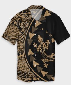 Hawaiian Map Gecko Tattoo Kakau Polynesian Hawaiian Shirt Gold- For men and women - Fanshubus