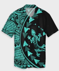 Hawaiian Map Gecko Tattoo Kakau Polynesian Hawaiian Shirt Turquoise- For men and women - Fanshubus