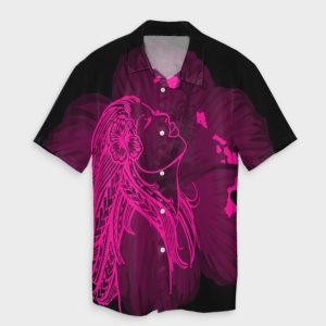 Hawaiian Map Heart Hula Girl Hibiscus Pink Polynesian Hawaiian Shirt- For men and women - Fanshubus