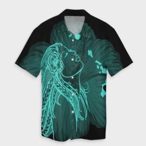 Hawaiian Map Heart Hula Girl Hibiscus Turquoise Polynesian Hawaiian Shirt- For men and women - Fanshubus