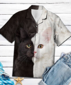 Hawaiian Shirt Cat Black White For Women Men- For men and women - Fanshubus