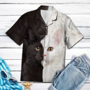 Hawaiian Shirt Cat Black White For Women Men- For men and women - Fanshubus
