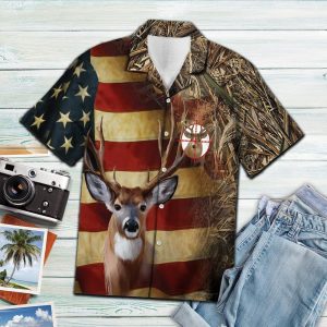 Hawaiian Shirt Deer Us Flag For Men Women- For men and women - Fanshubus