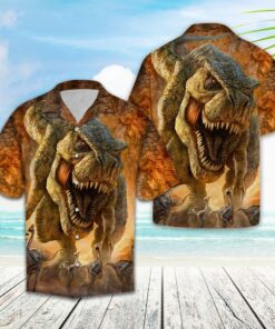 Hawaiian Shirt T-rex Hunting For Men Women- For men and women - Fanshubus