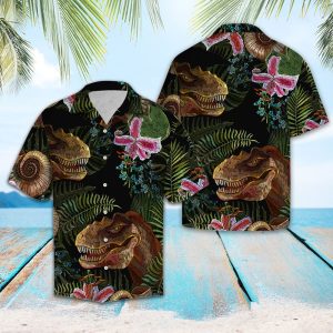 Hawaiian Shirt T-rex Tropical For Men Women- For men and women - Fanshubus
