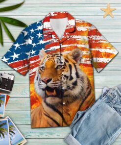 Hawaiian Shirt Tiger Usa Flag For Women Men- For men and women - Fanshubus