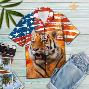 Hawaiian Shirt Tiger Usa Flag For Women Men- For men and women - Fanshubus