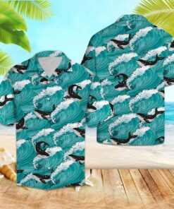 Hawaiian Shirt Whale Sea Waves For Men Women- For men and women - Fanshubus