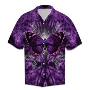 Hawaiian Shirt Women Men Butterfly Purple- For men and women - Fanshubus