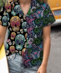 Hawaiian Shirt Women Men Sugar Skull- For men and women - Fanshubus