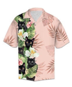 Hawaiian Shirt Women Men Tropical Black Cat- For men and women - Fanshubus