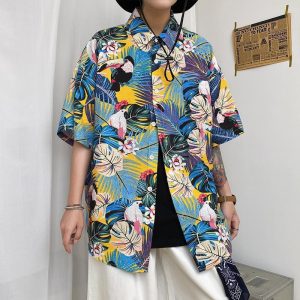 Hawaiian Shirts For Men Print Leaves and Birds Aloha Beach Shirts | Unique Beach Shirt- For men and women - Fanshubus