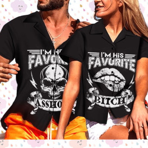 Her Favorite His Favorite Skull Couple Hawaiian Shirt For Men Women- For men and women - Fanshubus