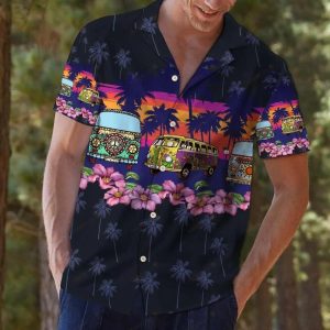 Hippie Bus Border Chest Colorful Best Design Hawaiian Shirt For Men Women- For men and women - Fanshubus