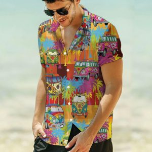 Hippie Bus Colorful Colorful Unique Design Hawaiian Shirt For Men Women- For men and women - Fanshubus