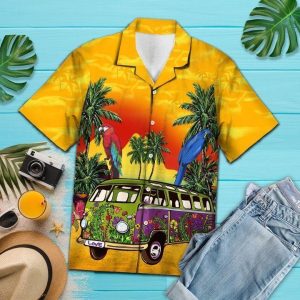 Hippie Bus Yellow Amazing Design Unisex Hawaiian Shirt- For men and women - Fanshubus