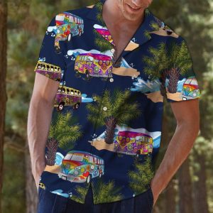 Hippie BusBlue Unique Design Unisex Hawaiian Shirt- For men and women - Fanshubus