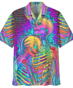 Hippie Couple Human Skulll Hawaiian Shirt- For men and women - Fanshubus