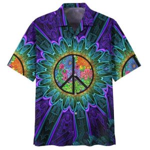 Hippie Sunflower Peace Peaceful Hippy Lover Aloha Hawaiian Shirt For Men Women- For men and women - Fanshubus