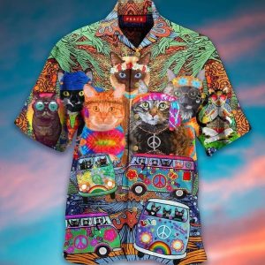 Hippie Van And Cat Multicolor Nice Design Hawaiian Shirt- For men and women - Fanshubus