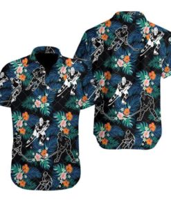 Hockey Player Black Tropical Hibiscus Hawaiian Shirt | For Men &amp; Women | Adult |- For men and women - Fanshubus