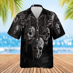 Honor Chained Skulls Grey Black Aloha Hawaiian Shirt For Men Women- For men and women - Fanshubus