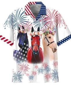 Horse America Flag Independence Day Hawaiian Shirt- For men and women - Fanshubus