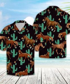 Horse Cactus Pattern Hawaiian Shirt For Men Women- For men and women - Fanshubus